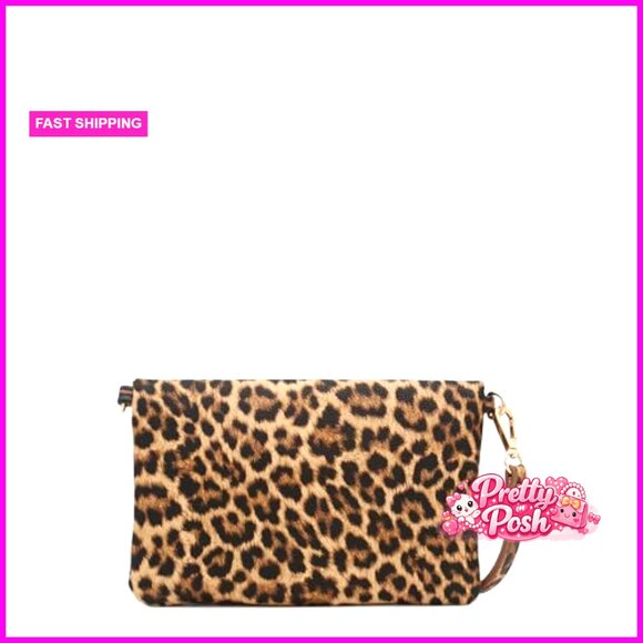 Faux Leather Envelope Clutch with Detachable Chain Strap, Wristlet